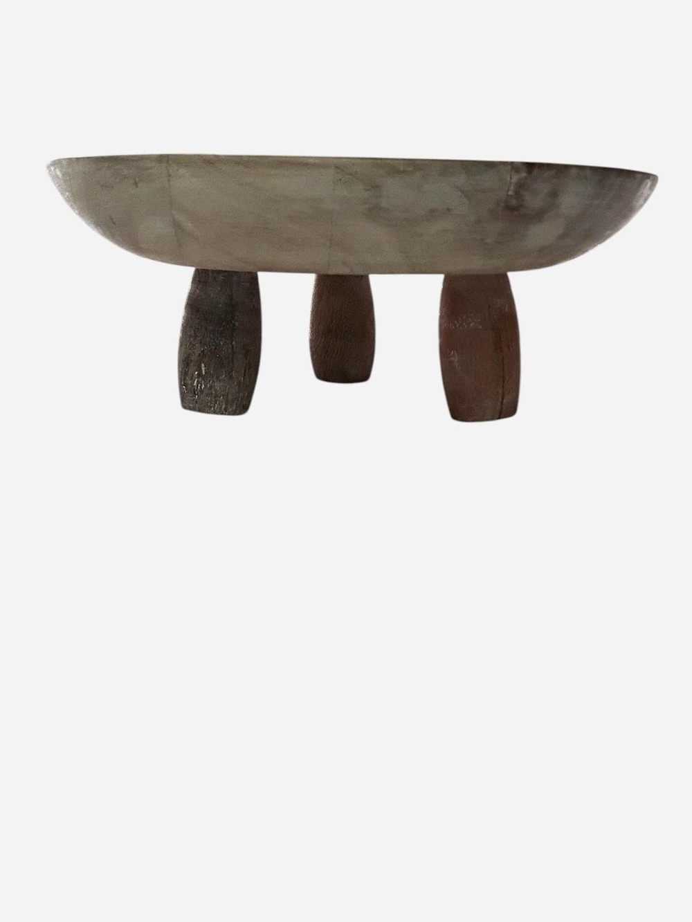 Handcrafted Neutral Wooden Dough Bowl on Three Legs